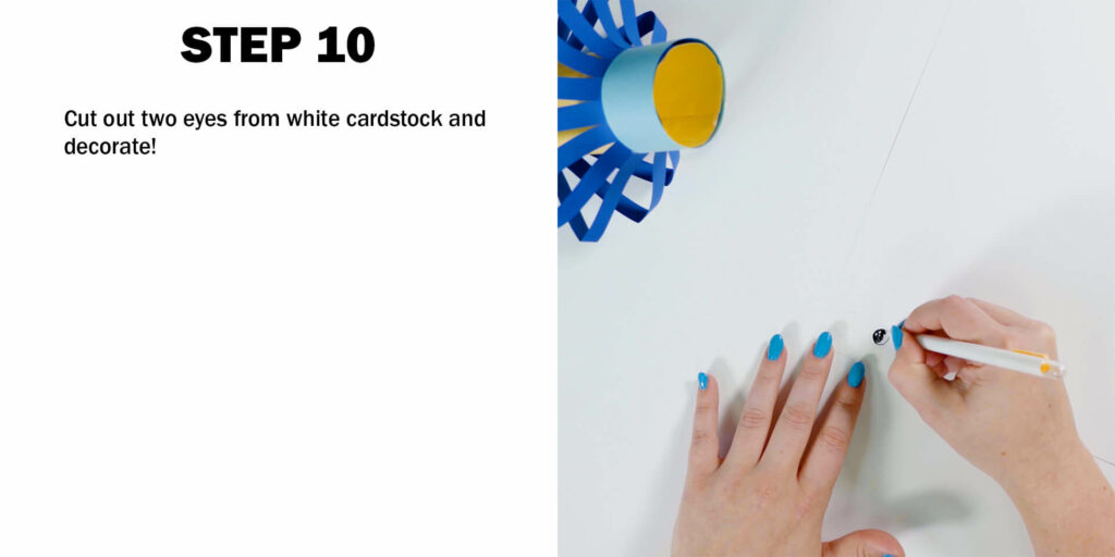 crafter draws eyes on white paper
